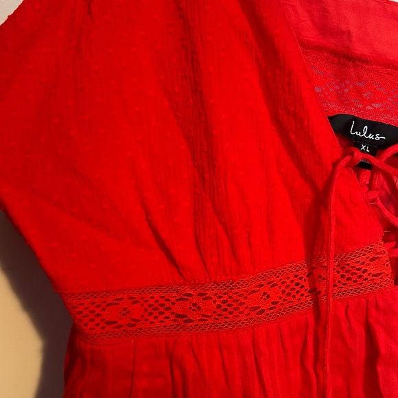 Out and About Bright Red Tiered Lace-Up Midi Dress - size XL - Picture 4 of 8